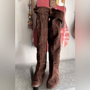 Delman Brown Suede Knee Boots. Sz 37